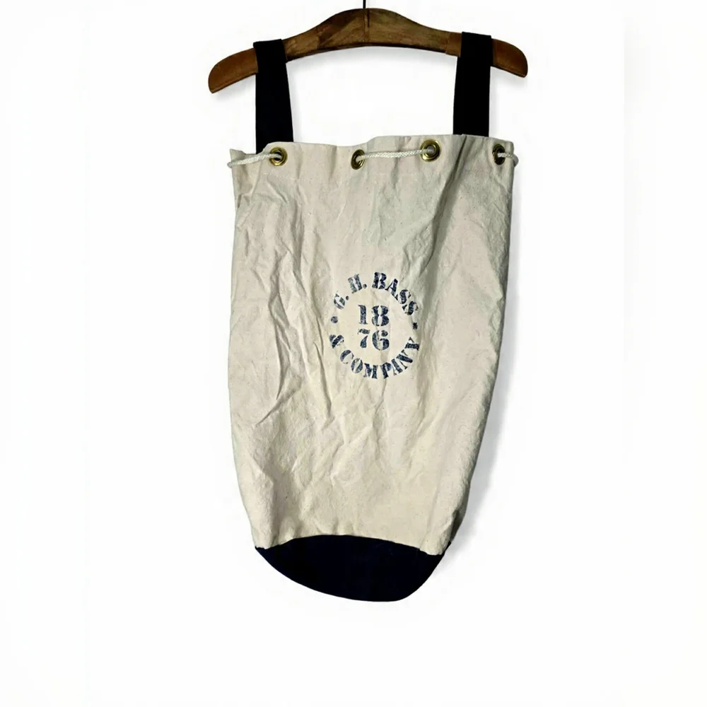 G.H. Bass & Co. Cream and Black Canvas Duffel Bag Vintage 90's Laundry Utility